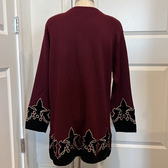 ☀Theomiles wool blend Cardigan Sweater Fleur de Lis Size M - Picture 2 of 12